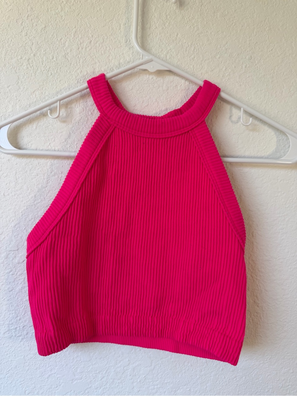 aerie Hot Pink Ribbed High-Neck Crop Tank Women's Small (S)